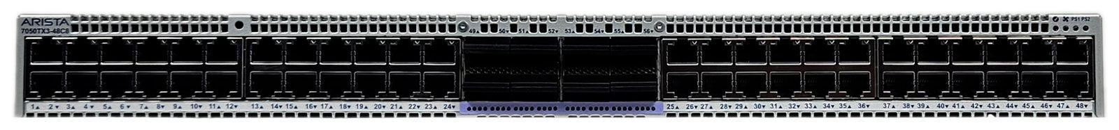 Refurbished Arista 7050TX3-48C8 switch front panel — tested by Network Supplies